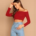 Romwe Rib Knit Crop Bardot Tee