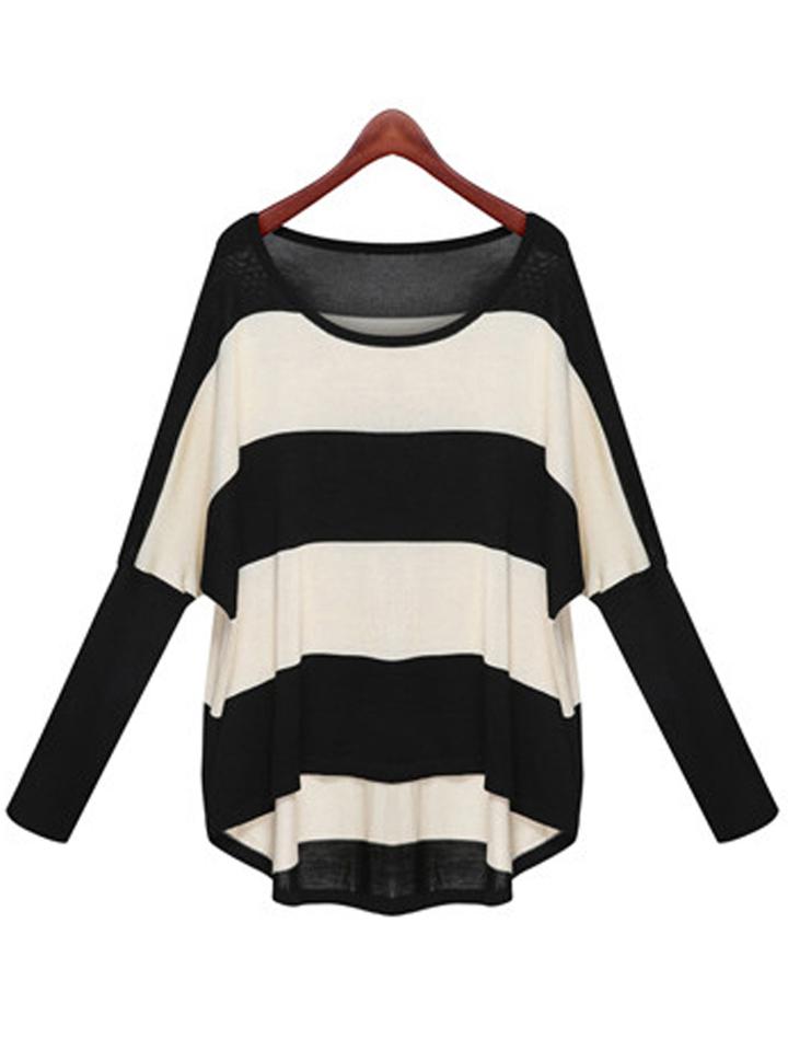 Romwe Striped Dip Hem Dolman Sweater