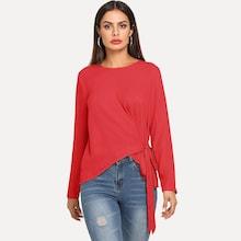 Romwe Tie Front Asymmetrical Top