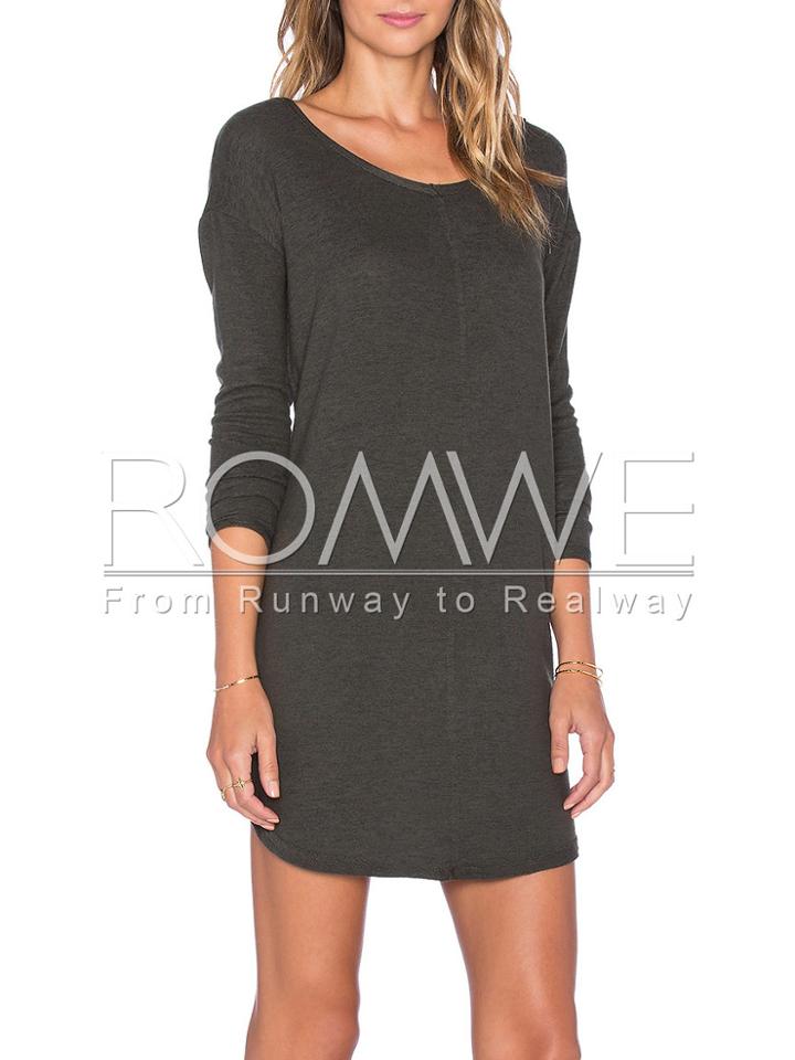 Romwe Grey Round Neck V Back Dress
