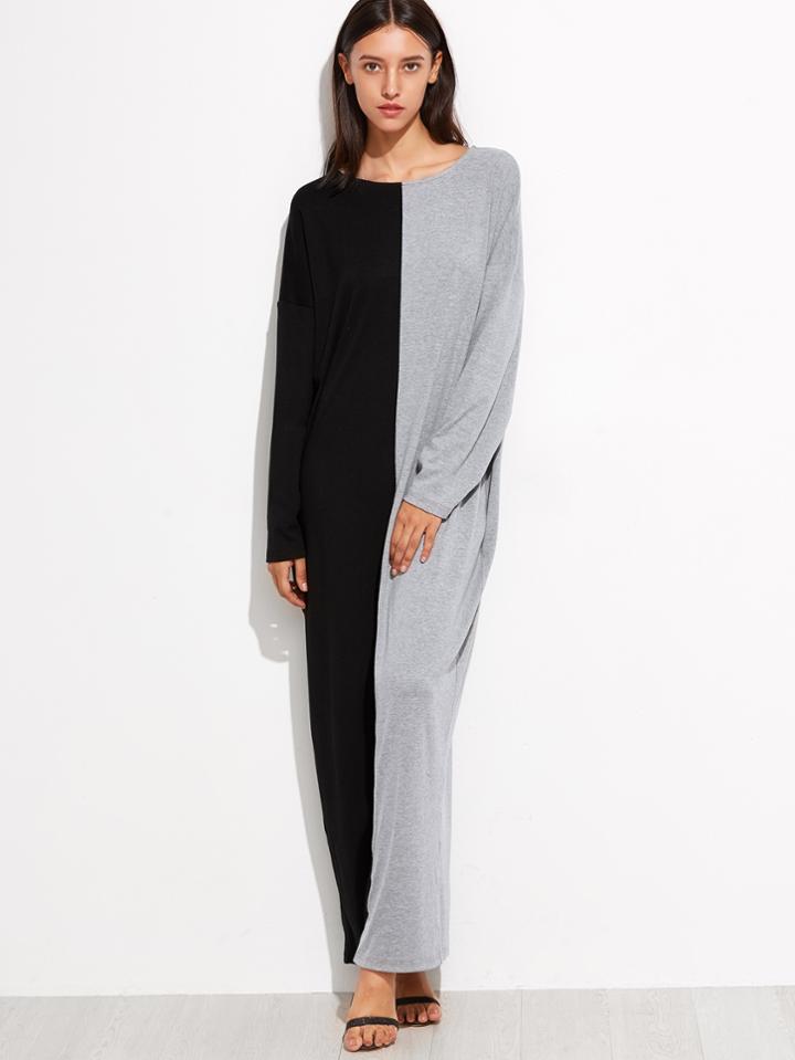 Romwe Contrast Dolman Sleeve Cocoon Maxi Dress