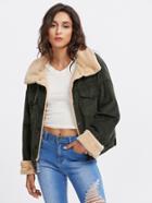 Romwe Corduroy Contrast Short Faux Fur Jacket