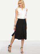 Romwe Contrast Sleeveless Blouse With Slit Culottes