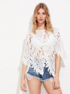 Romwe Hollow Out Leaf Lace Top
