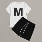 Romwe Guys Letter Top And Drawstring Waist Slant Pocket Pj Set
