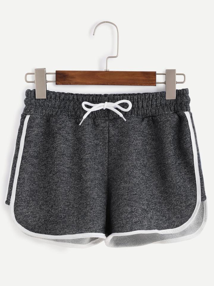 Romwe Grey Contrast Trim Drawstring Waist Loose Shorts