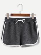 Romwe Grey Contrast Trim Drawstring Waist Loose Shorts