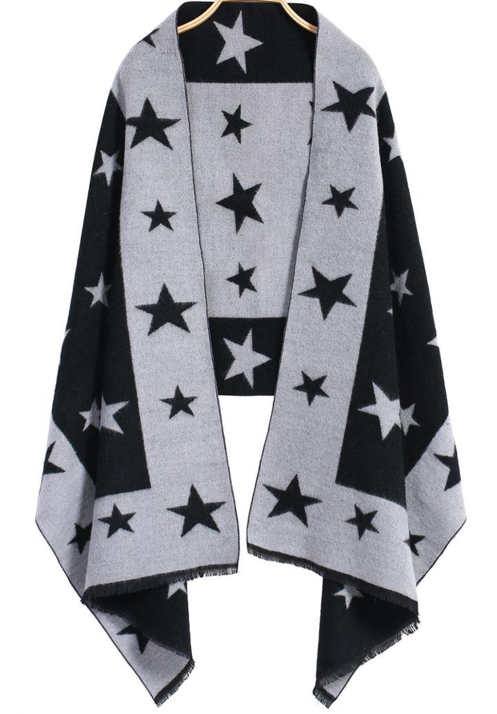 Romwe Stars Print Black Scarf