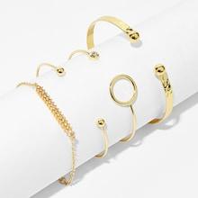 Romwe Bar & Circle Detail Bracelet 4pcs