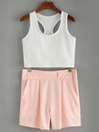 Romwe Crop Racer Top With Simple Pink Shorts