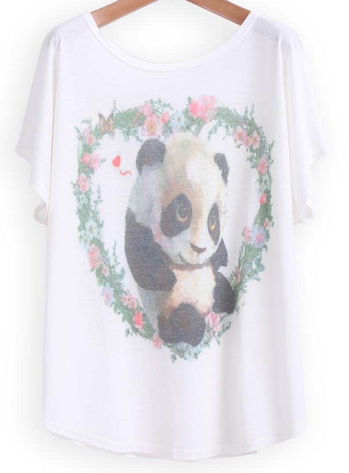 Romwe Panda Print Loose T-shirt