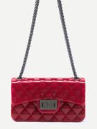 Romwe Red Plastic Quilted Flap Bag With Chain