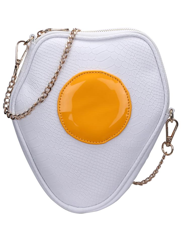 Romwe White Crocodile Omelette Shape Zipper Pu Bag