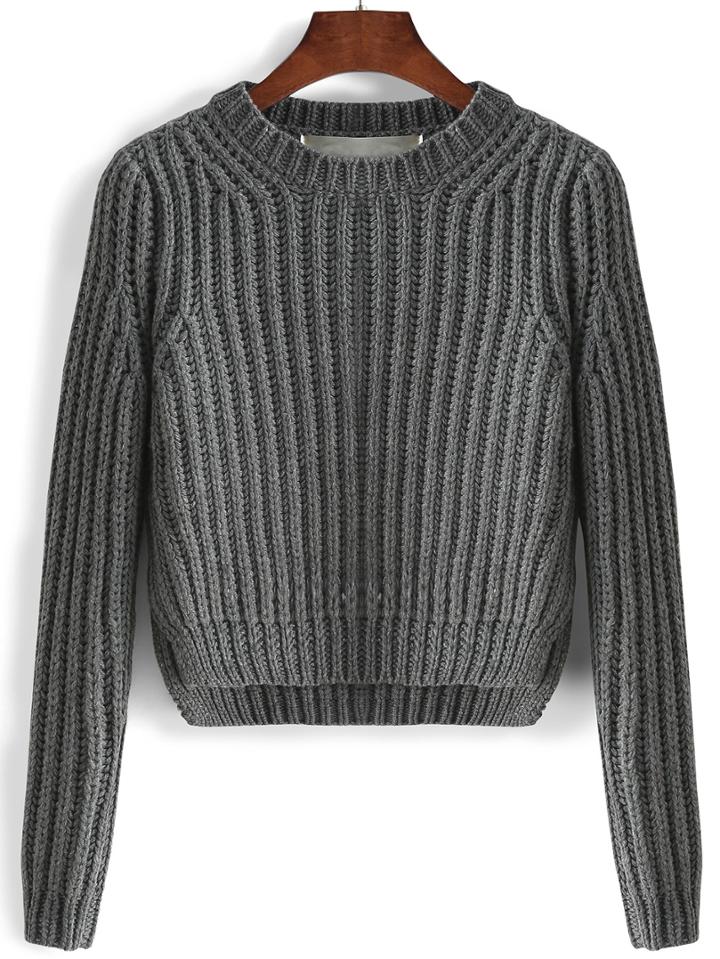 Romwe High Low Slit Grey Sweater