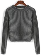Romwe High Low Slit Grey Sweater