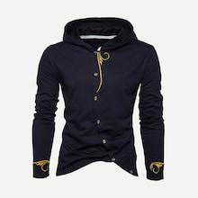 Romwe Men Embroidery Asymmetric Hem Hooded Coat