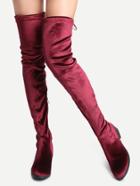 Romwe Burgundy Faux Suede Lace Up Over The Knee Zipper Boots