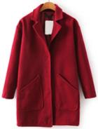 Romwe Pockets Loose Woolen Coat-red