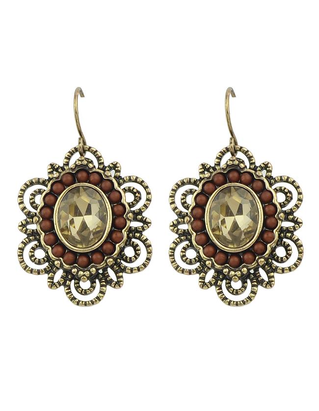 Romwe Vintage Style Coffee Rhinestone Long Drop New Design Earrings