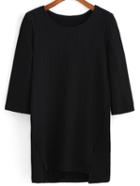 Romwe Dropped Hem 3/4 Sleeve Dress