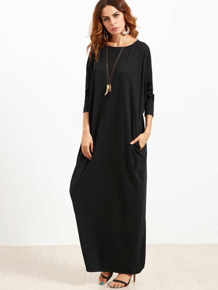 Romwe Scoop Neck Shift Maxi Dress