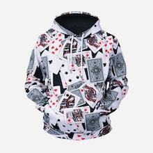 Romwe Men Playing Card Print Hooded Sweatshirt