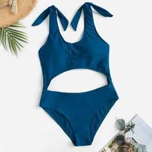 Romwe Cut-out Self Tie One Piece Swimwear