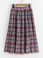 Romwe Plaid Knee Length Skirt