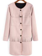 Romwe Round Neck Tassel Pockets Coat