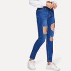 Romwe Frayed Trim Destroyed Jeans