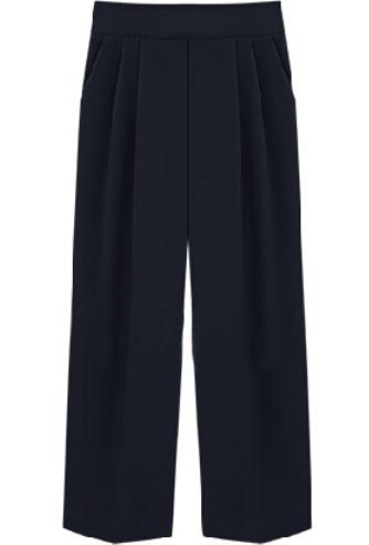 Romwe Pockets Loose Crop Navy Pant