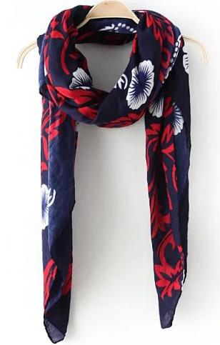 Romwe Sunflower Print Vintage Navy Scarf