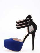 Romwe Black & Blue Mesh Panel D'orsey Platform Heels