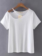 Romwe White Cutout Plain T-shirt