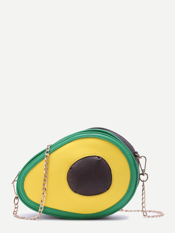 Romwe Color Block Avocado Design Snakeskin Trim Crossbody Chain Bag