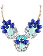 Romwe Blue White Gemstone Gold Chain Necklace