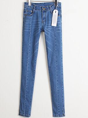Romwe Split Hem Denim Slim Pant