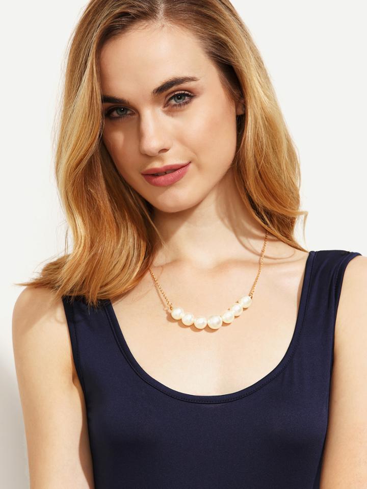 Romwe Golden Elegant Pearl Necklace