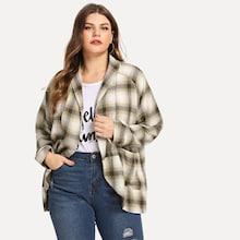 Romwe Plus Plaid Pocket Decoration Coat