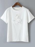 Romwe With Pearl Swan Applique White T-shirt