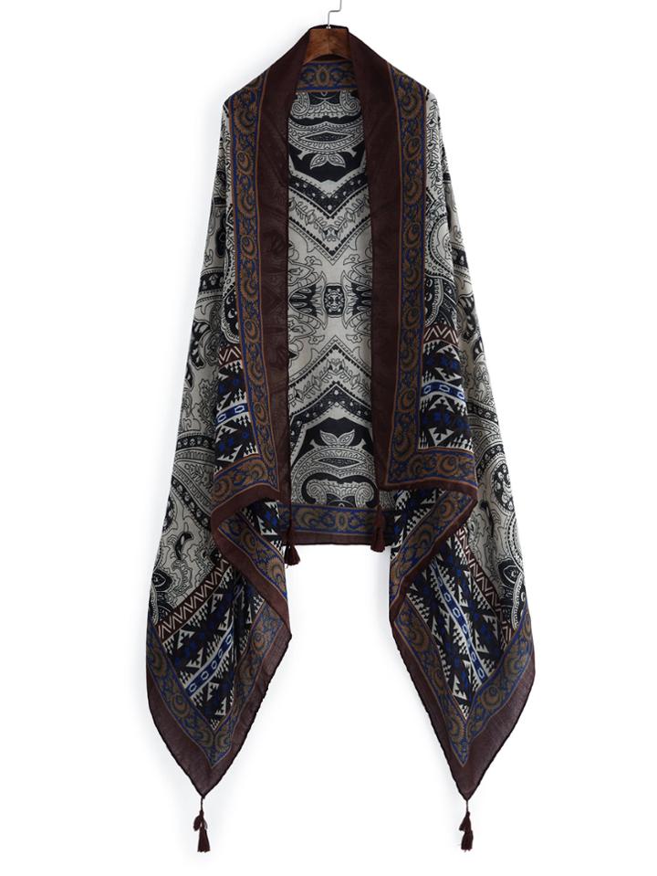 Romwe Damask Print Tassel Detail Scarf