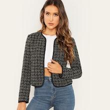 Romwe Open Front Tweed Coat