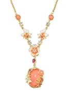 Romwe Gold Plated Long Beautiful Orange Enamel Flower Stone Necklace
