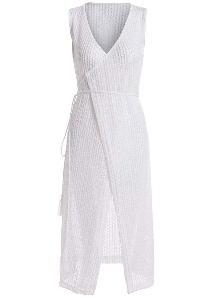 Romwe Deep V Neck Hollow Wraped Dress