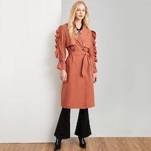 Romwe Ruffle Detail Pocket Notched Neck Coat