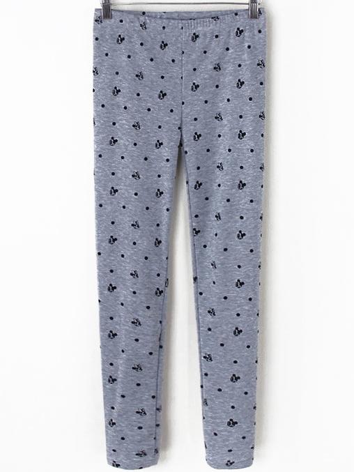 Romwe Cartoon Print Slim Pale Grey Leggings