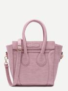 Romwe Pink Embossed Pu Zip Front Handbag With Strap