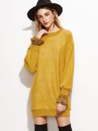Romwe Yellow Drop Shoulder Contrast Cuff Sweatshirt Dress