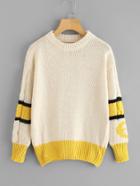 Romwe Contrast Hem Cable Knit Sweater