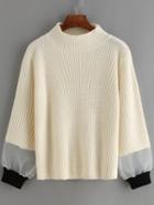 Romwe Mock Neck Contrast Mesh Sweater